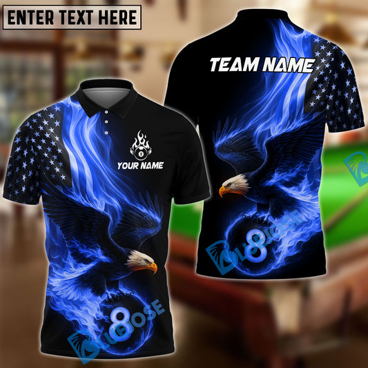 BlueJose Billiards Ball 8 Eagle Flag Flame Personalized Name Shirt (4 Colors)