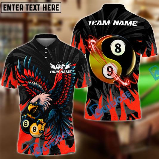 BlueJose Billiards Ball 8&9 Yinyang Eagle Flame Personalized Name Shirt (4 Colors)