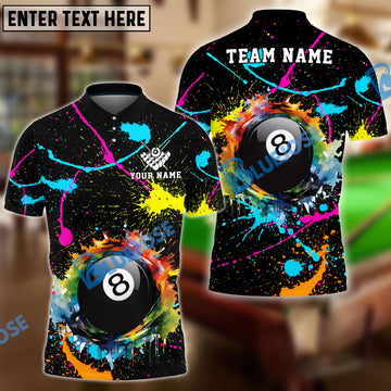 BlueJose Billiards Ball 8 Paint Color Customized Name, Team Name 3D Shirt