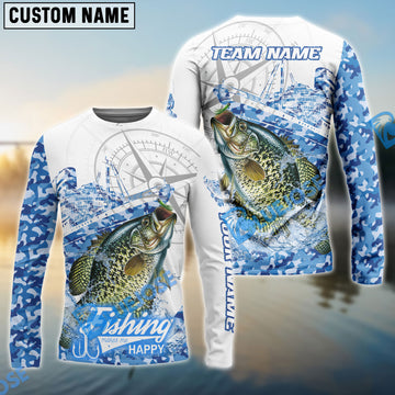 Bluejose Crappie Fishing Blue Camouflage Compass Hook Design Pattern Custom Name & Team Name 3D Shirts