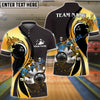 BlueJose Bowling And Pins Golden Splash Customized Name, Team Name 3D Shirt (4 Colors)