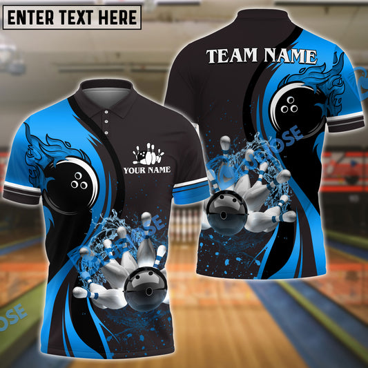 BlueJose Bowling And Pins Golden Splash Customized Name, Team Name 3D Shirt (4 Colors)