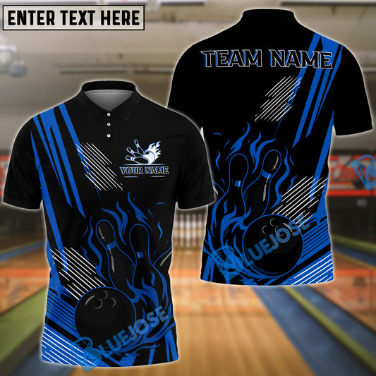 BlueJose Bowling And Pins Flame Strike Minimalist Black Customized Name, Team Name 3D Shirt (4 Colors)