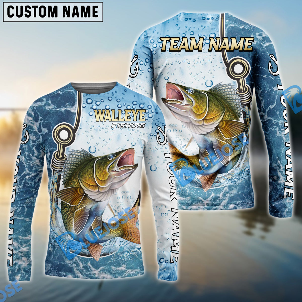 Bluejose Walleye Fishing Golden Hook Graphic Sport Custom Name &amp; Team Name 3D Shirts