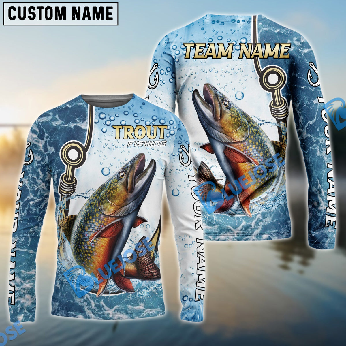 Bluejose Trout Fishing Golden Hook Graphic Sport Custom Name &amp; Team Name 3D Shirts