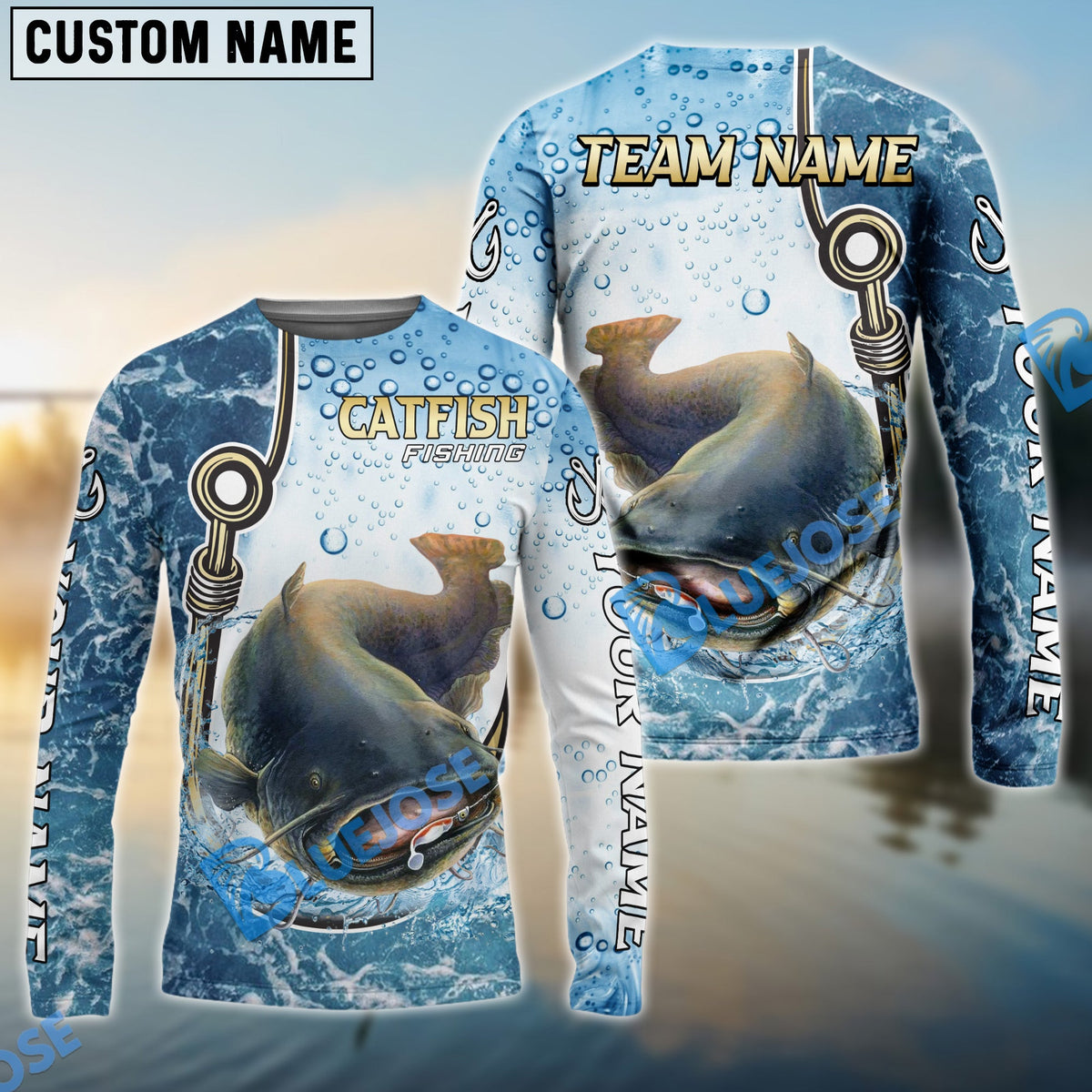 Bluejose Catfish Fishing Golden Hook Graphic Sport Custom Name &amp; Team Name 3D Shirts