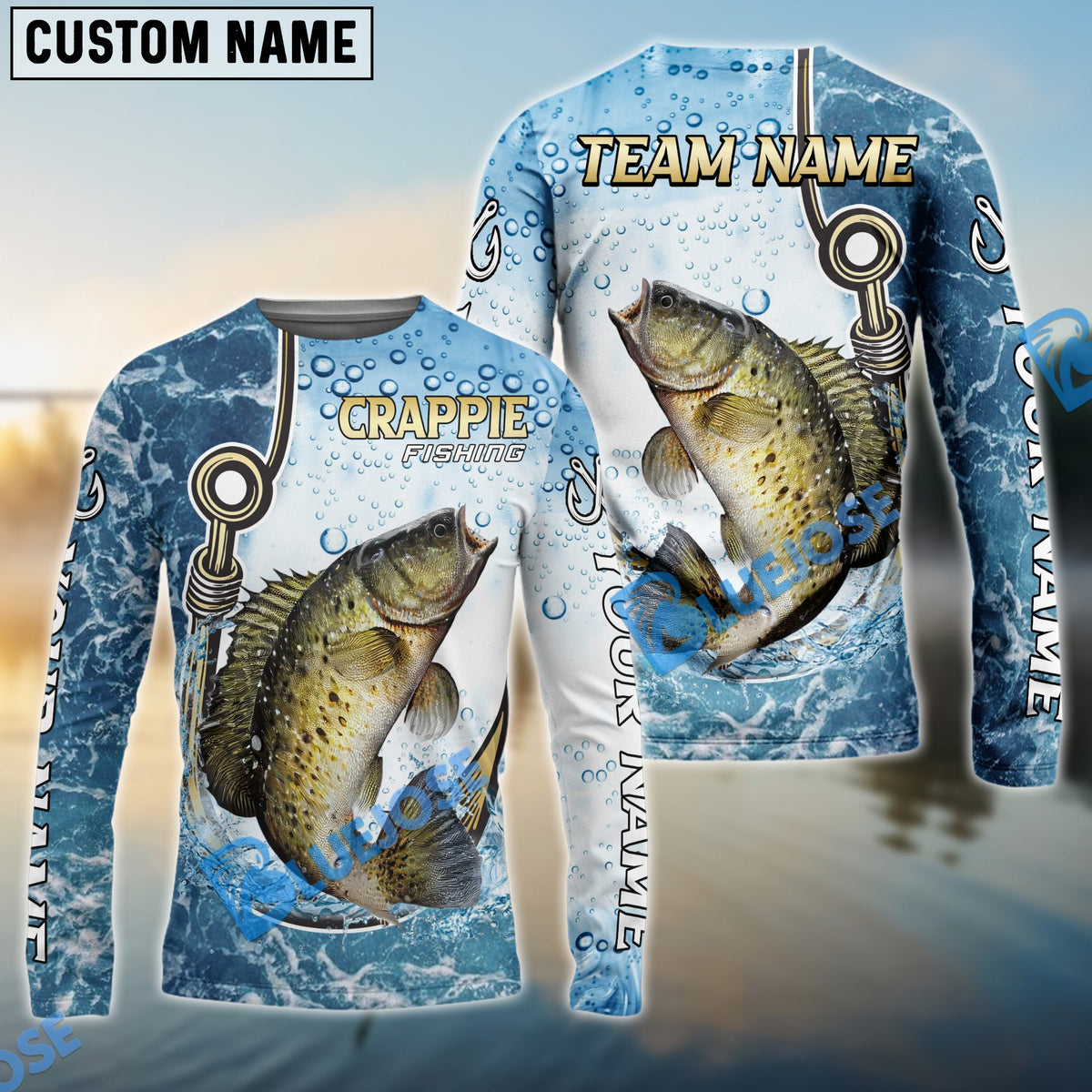 Bluejose Crappie Fishing Golden Hook Graphic Sport Custom Name &amp; Team Name 3D Shirts