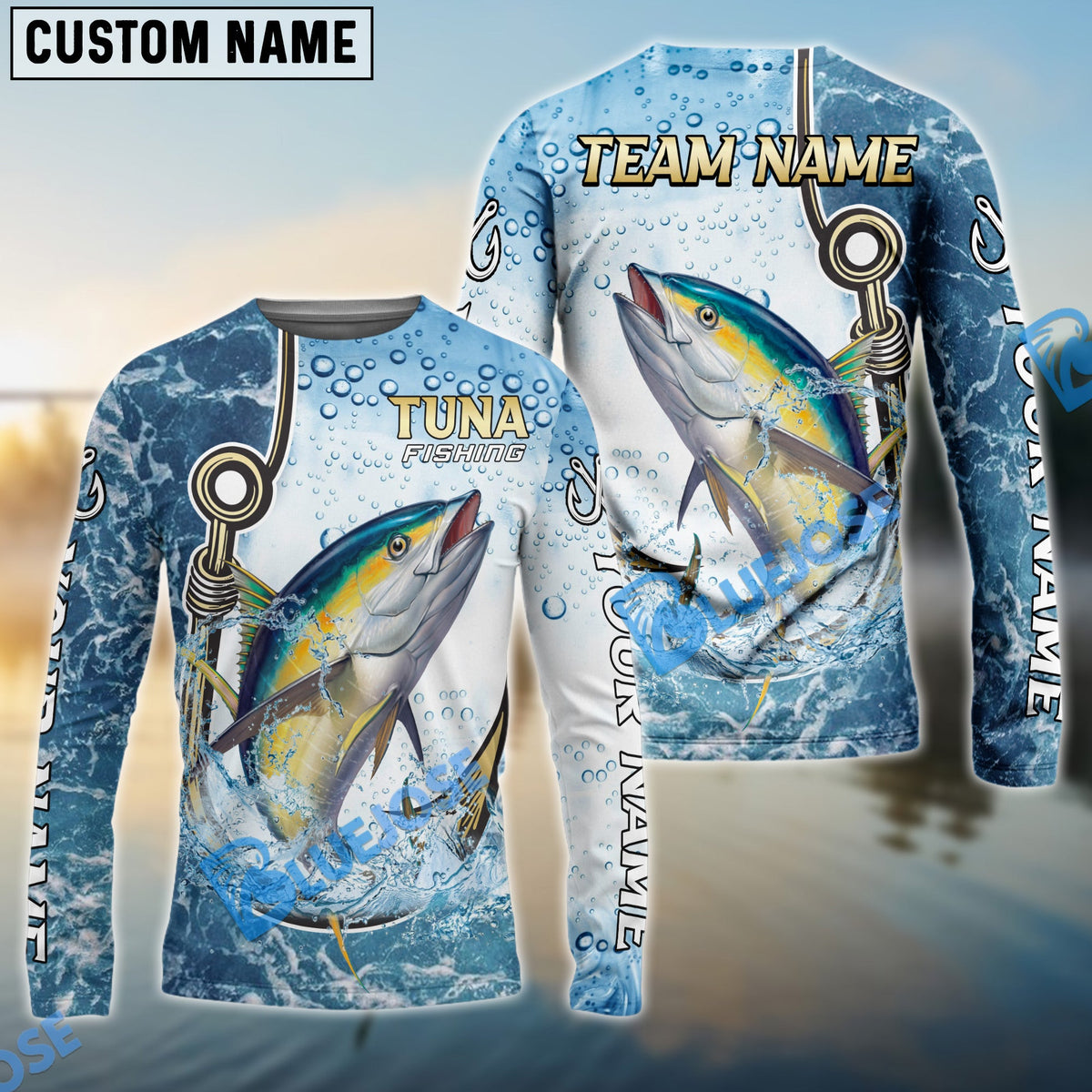 Bluejose Tuna Fishing Golden Hook Graphic Sport Custom Name &amp; Team Name 3D Shirts