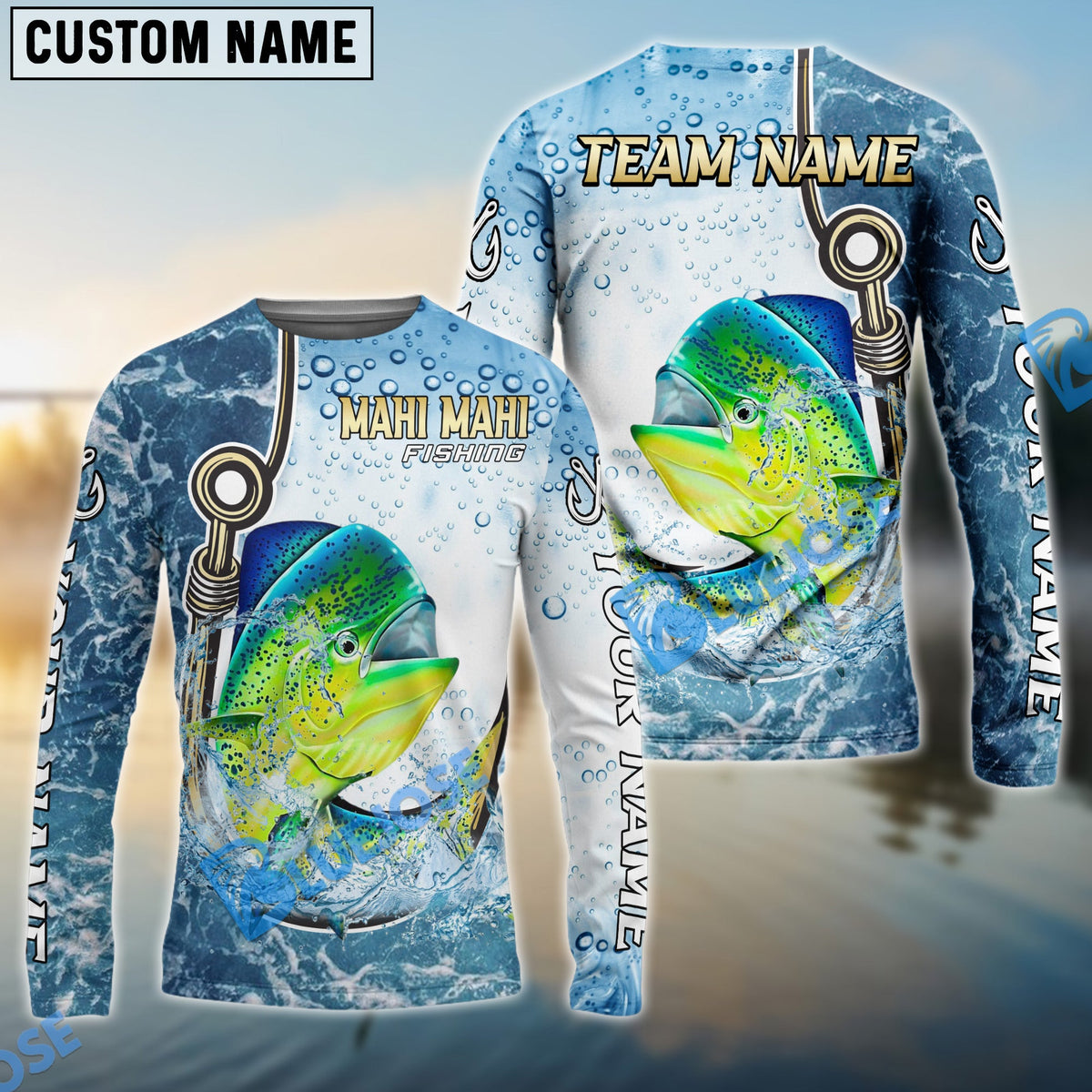 Bluejose Mahi-mahi Fishing Golden Hook Graphic Sport Custom Name &amp; Team Name 3D Shirts