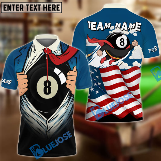 BlueJose Billiards Super Ball 8 Flag Customized Name, Team Name 3D Shirt