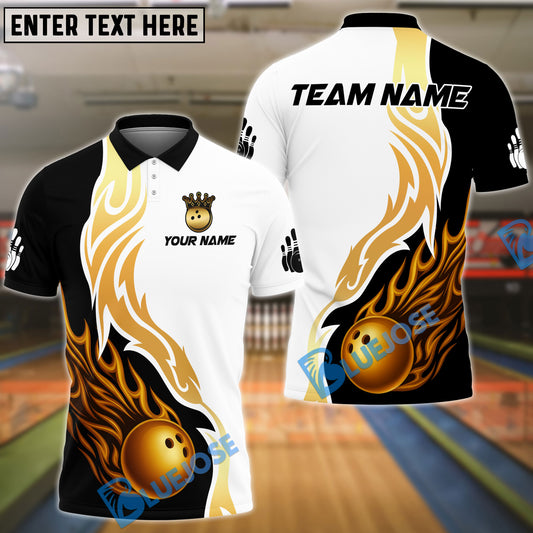 BlueJose Bowling And Pins Flame Ball Royal Design Customized Name, Team Name 3D Shirt (4 Colors)