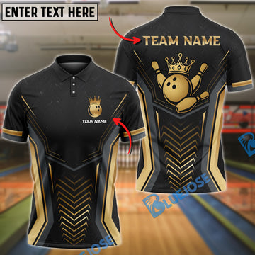 BlueJose Bowling And Pins Arrow Armor King Emblem Customized Name, Team Name 3D Shirt (4 Colors)