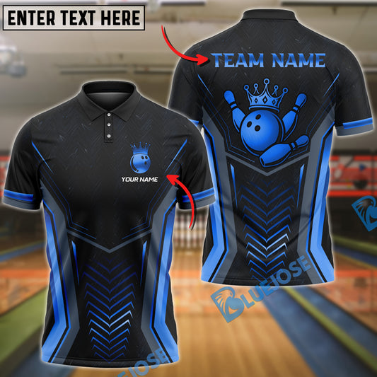 BlueJose Bowling And Pins Arrow Armor King Emblem Customized Name, Team Name 3D Shirt (4 Colors)