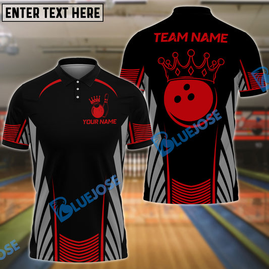 BlueJose Bowling And Pins Golden Crown Design Customized Name, Team Name 3D Shirt (4 Colors)