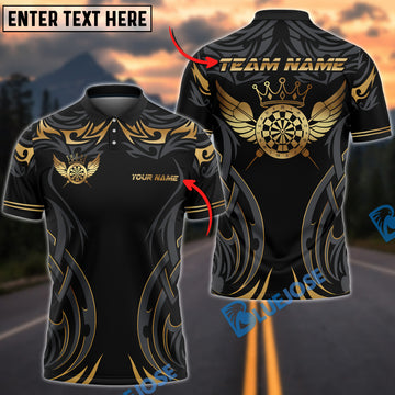 BlueJose Darts Gold Wings Dartboard Crown Style Customized Name, Team Name 3D Shirt (4 Colors)