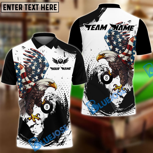 BlueJose Billiards 8-Ball Pool Eagle Paint Personalized Name Shirt (4 Colors)