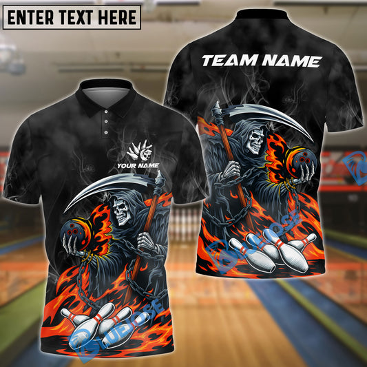 BlueJose Bowling And Pins Flame Reaper Play Customized Name, Team Name 3D Shirt (4 Colors)
