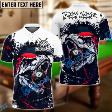 BlueJose Billiards 8-Ball T-Rex Dinosaur Personalized Name Shirt (4 Colors)