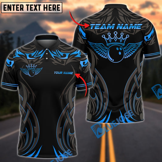 BlueJose Bowling And Pins Gold Crown Wingball Tribal Style Customized Name, Team Name 3D Shirt (4 Colors)