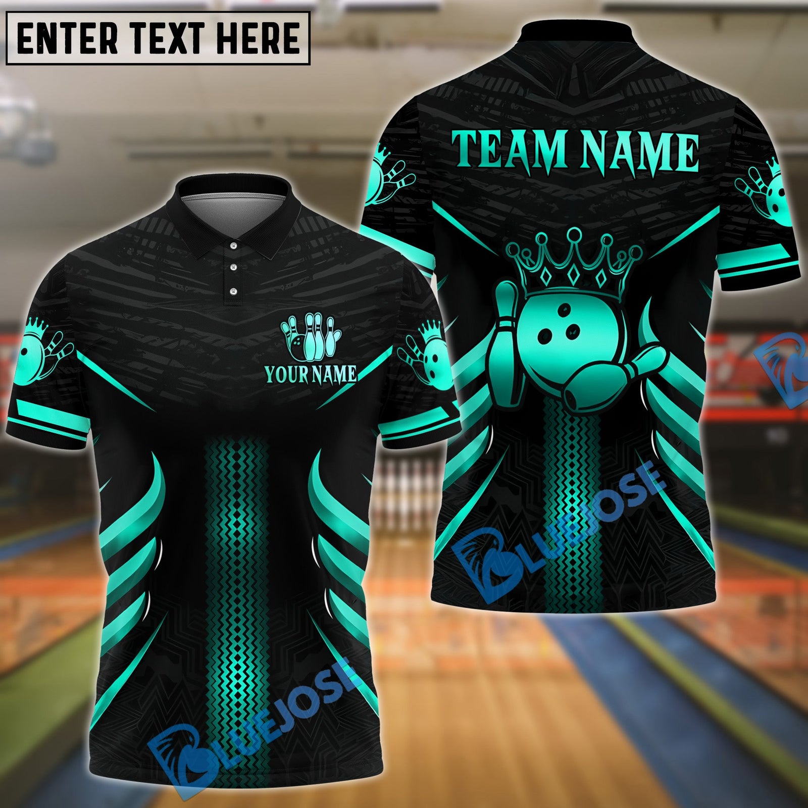 BlueJose Bowling And Pins Crown Punch Style Customized Name, Team Name 3D Shirt (4 Colors)