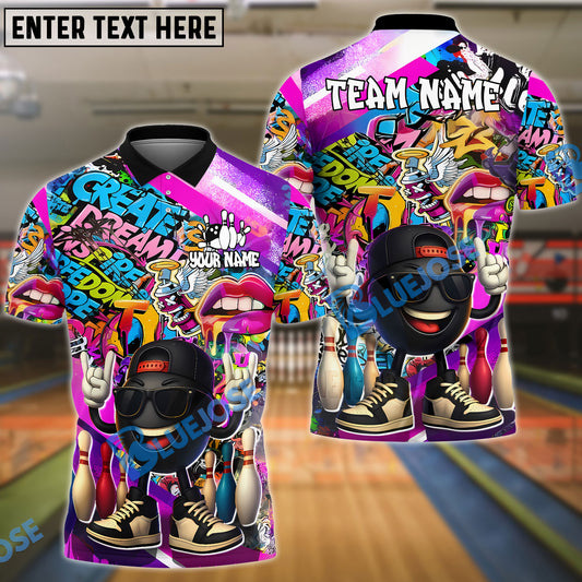 BlueJose Bowling And Pins Graffiti Art Cool Ball Customized Name, Team Name 3D Shirt (4 Colors)