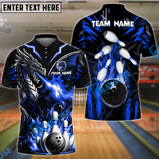 BlueJose Bowling And Pins Dragon Fire Strike Customized Name, Team Name 3D Shirt (4 Colors)