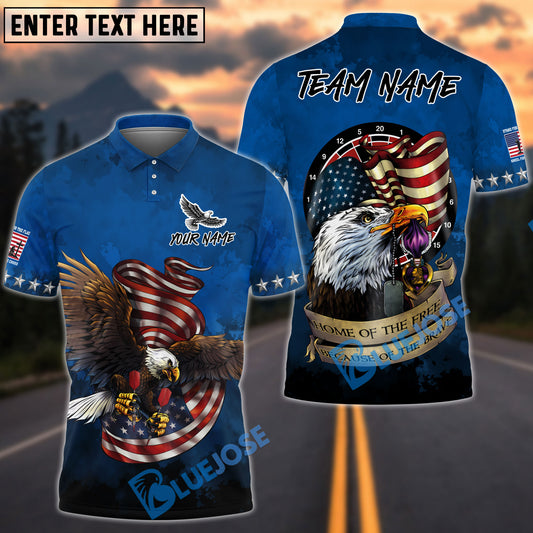 BlueJose Darts Home Of Free Eagle Flag Patriot Customized Name, Team Name 3D Shirt (4 Colors)