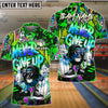 BlueJose Bowling And Pins Cartoon Never Give Up Graffiti Customized Name, Team Name 3D Shirt (4 Colors)