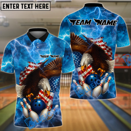 BlueJose Bowling And Pins Patriot Eagle Flag Thunderstorm Customized Name, Team Name 3D Shirt (4 Colors)