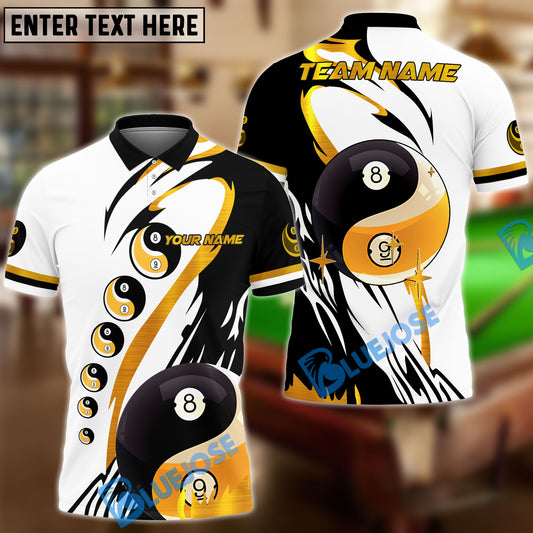 BlueJose Billiards Classic Yin-Yang 8 & 9 Ball Black & White Personalized Name Shirt (4 Colors)