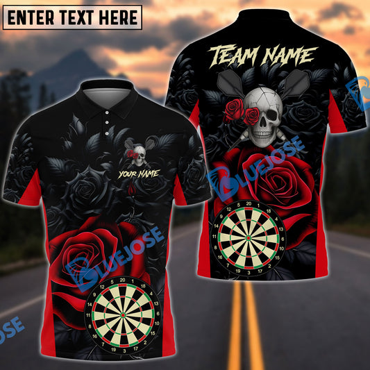 BlueJose Darts Skull And Roses Customized Name, Team Name 3D Shirt (4 Colors)