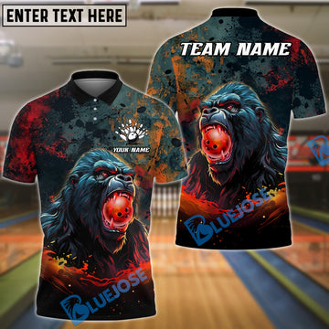 BlueJose Bowling And Pins Fierce Gorilla Customized Name, Team Name 3D Shirt (4 Colors)