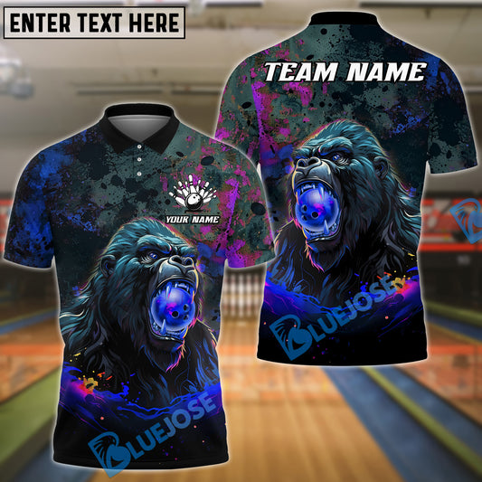 BlueJose Bowling And Pins Fierce Gorilla Customized Name, Team Name 3D Shirt (4 Colors)