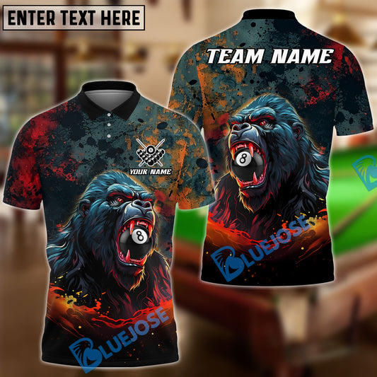 BlueJose Billiards 8-Ball Fierce Gorilla Personalized Name Shirt (4 Colors)