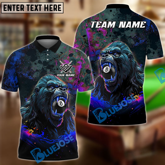 BlueJose Billiards 8-Ball Fierce Gorilla Personalized Name Shirt (4 Colors)