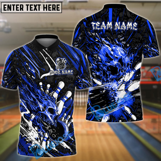 BlueJose Bowling And Pins Flame Skull Strike Customized Name, Team Name 3D Shirt (4 Colors)