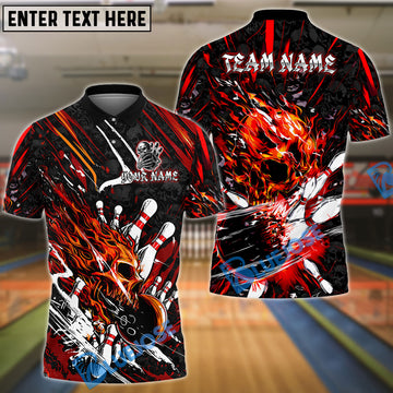 BlueJose Bowling And Pins Flame Skull Strike Customized Name, Team Name 3D Shirt (4 Colors)
