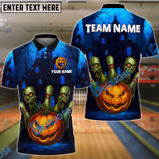 BlueJose Bowling And Pins Halloween Pumpkin Zombie Pins Customized Name, Team Name 3D Shirt (4 Colors)