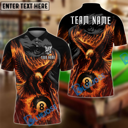 BlueJose Billiards Ball 8 Burning Eagle Personalized Name Shirt (4 Colors)