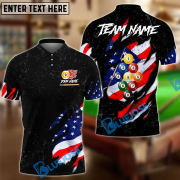 BlueJose Billiards Ball 9 Black And White Scratch US Flag Personalized Shirt (2 Colors)