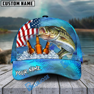 BlueJose Bass Fishing Beer USA Flag Personalized Cap