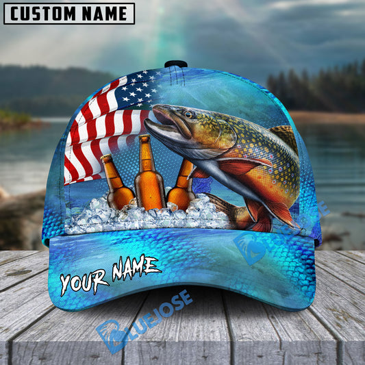 BlueJose Trout Fishing Beer USA Flag Personalized Cap