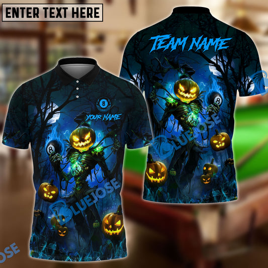 BlueJose Billiards Ball 8 Halloween Pumpkin Head Haunt Night Personalized Name, Team Name Unisex Shirt (4 Colors)