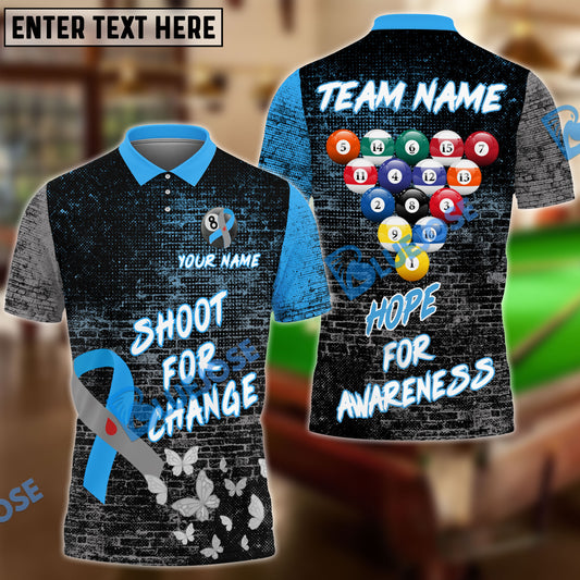 BlueJose Billiards Ball 8 Shoot For Change Hope For Awareness Personalized Name, Team Name Unisex Shirt (4 Colors)