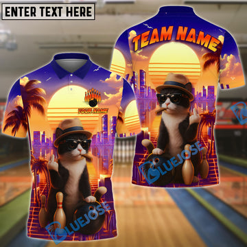 BlueJose Bowling Gangsta Cat Mew Personalized Name, Team Name 3D Shirt