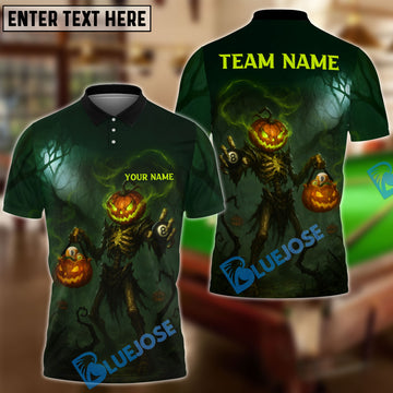 BlueJose Billiards Ball 8 Halloween Pumpkin Head Hollow Night Personalized Name, Team Name Unisex Shirt (4 Colors)