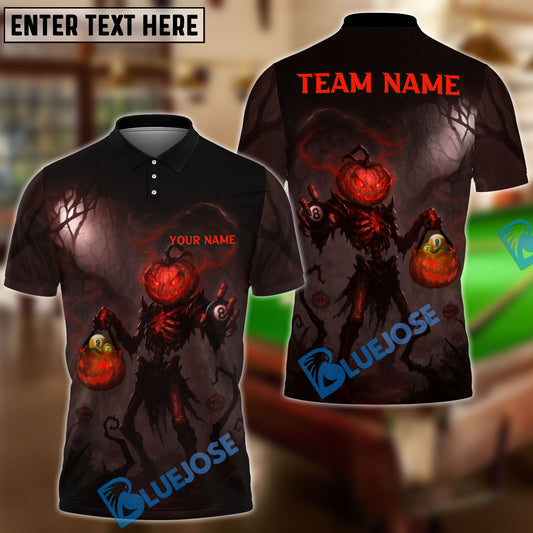 BlueJose Billiards Ball 8 Halloween Pumpkin Head Hollow Night Personalized Name, Team Name Unisex Shirt (4 Colors)