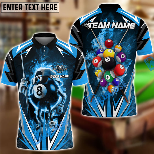 BlueJose Billiards 8 Ball Flame Cartoon Personalized Name, Team Name Unisex Shirt (4 Colors)