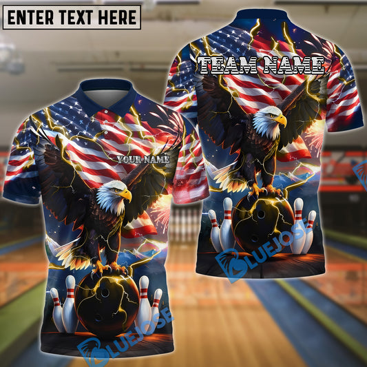 BlueJose Bowling American Eagle Thunder Lightning Customized Name, Team Name 3D Shirt (4 Colors)