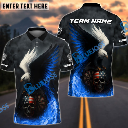 BlueJose Darts Fire Eagle American Flag Skull Customized Name, Team Name 3D Shirt (4 Colors)